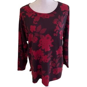 Nally & Mille Red/Black Floral Scoop Neck Lightweight Sweater XL